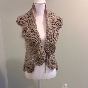 Roz & Ali Tan Crochet Sweater Vest